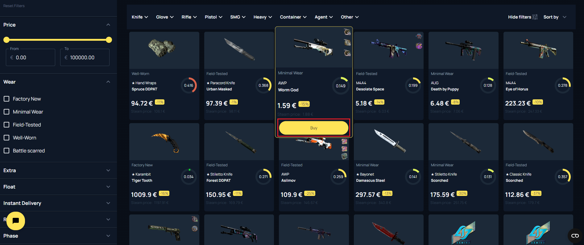 Skinvault buy menu