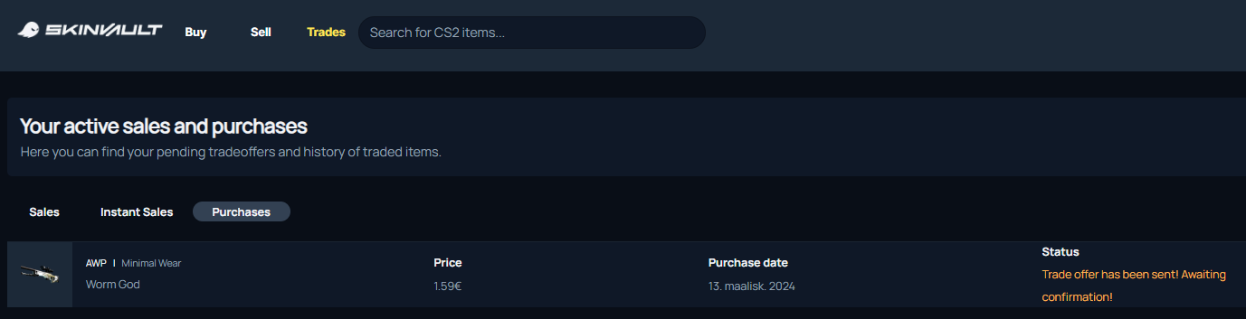 Trade confirmation