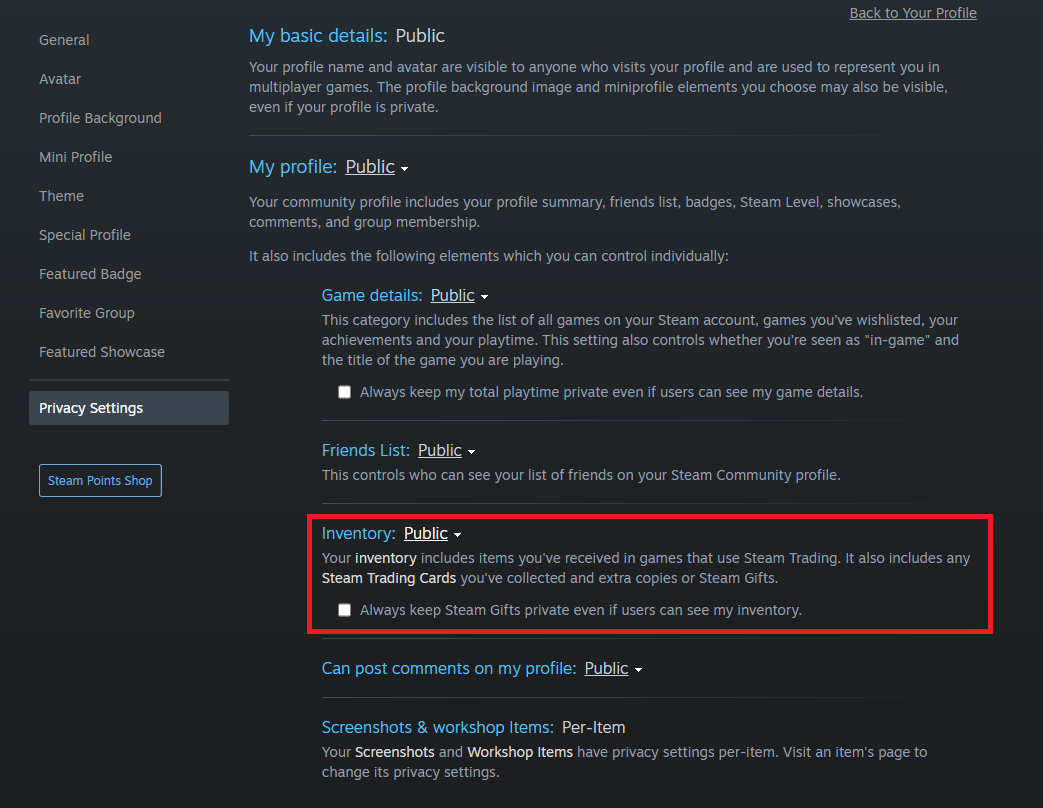 Adjust Steam privacy settings