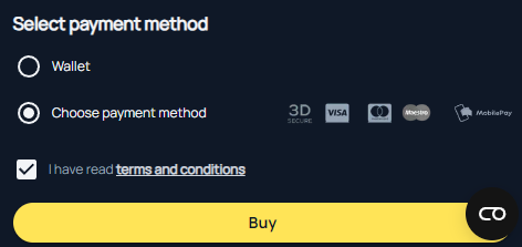 Choosing a payment method on Skinvault